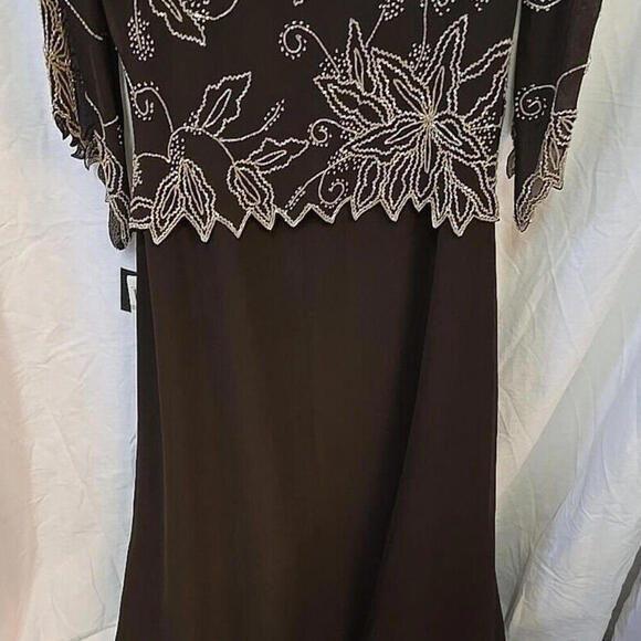J Kara Beaded Formal Dress women’s‎ Boho Romantic Chocolate 12 Popover Gown NWT - Picture 14 of 16